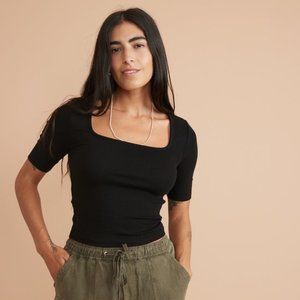 Marine Layer Lexi Rib Square Neck Top in Black XS